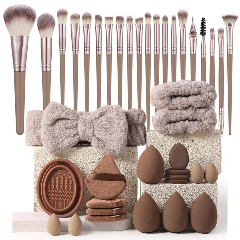 Makeup Tool Set, Including 20pcs Brush & 4 Sponge & 4 Mini Sponge & 4 Triangle Puff & 4 Mini Puff & 1 Brush Cleaning Tool & 1 Hairband & 2 Wristband, Makeup Brush Kit, Gift, Makeup Brushes Kits, Cosmetic Tools, Beauty Equipment