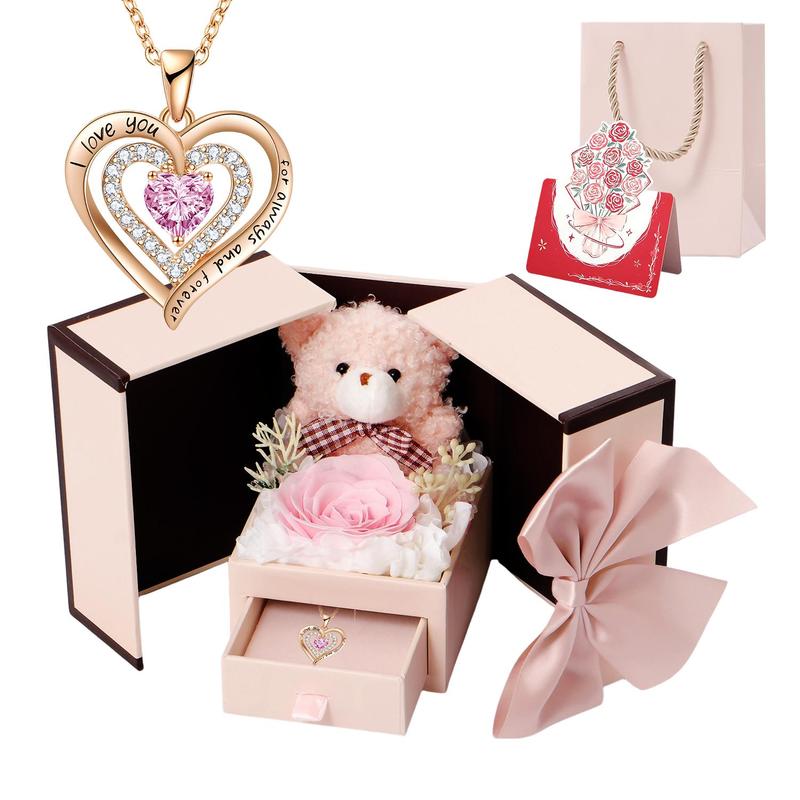 Valentine's Day Rose Box I Love You Necklace Pendant Soap Flower Gift Set, Mother's Day Jewelry, Birthday Present, Anniversary Gift, Themed Gift Box