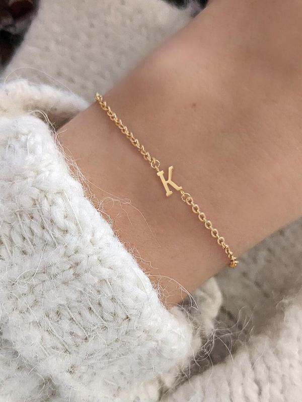Summer Letter Detail Link Bracelet, Stainless Steel Jewelry for Women for Gift, Accessories for Daily Wear Valentine's Day Gift