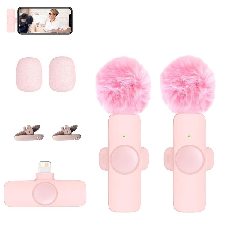 2 Pcs Pink Wireless Lavalier Mini Microphone for iPhone iPad, Professional Lapel Mics, Plug-Play,Ultra-Low Delay Noise Reduction Chip of Lapel Microphone for Video Recording Interview Conference Podcast Vlog