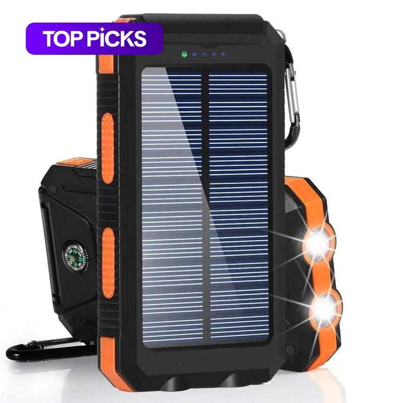 10000 mAh Portable Solar Power Bank with Solar Panels, Solar Powered Charger with Dual LED Flashlights, Power Bank for Travel, Camping, Travel Gadgets #GLOBAL PICKS