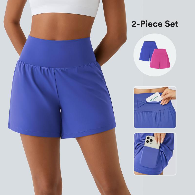 Halara 2-Piece Super High Waisted Back Pocket & Side Hidden Pocket 2-in-1 Yoga Shorts Set 5''-Longer Length #SwimWeek