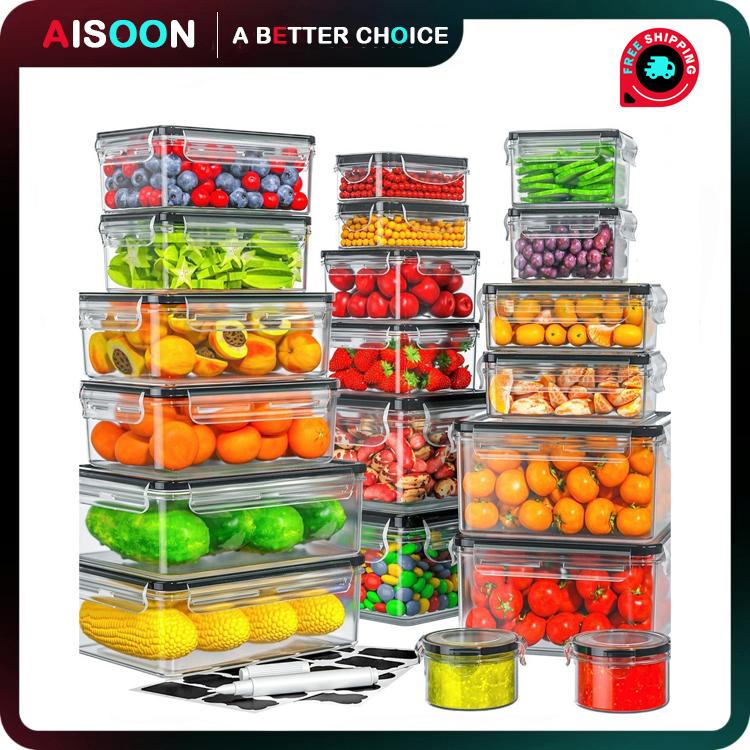 AISOON Airtight Food Containers Set (40 PCS: 20 Square Containers & 20 Lids, 85Oz), BPA-Free, Leak-Proof Food Storage, Stacking, Freezeable, Microwave-Safe, On-the-Go, for Kitchen Organization