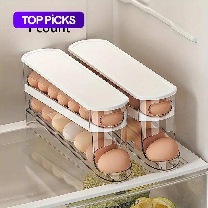 Clear Egg Storage Box, 1 Count Space-Saving Rolling Egg Holder, Durable Plastic Egg Organizer for Refrigerator, Fridge Organizers and Storage, Kitchen Accessories #GLOBAL PICKS