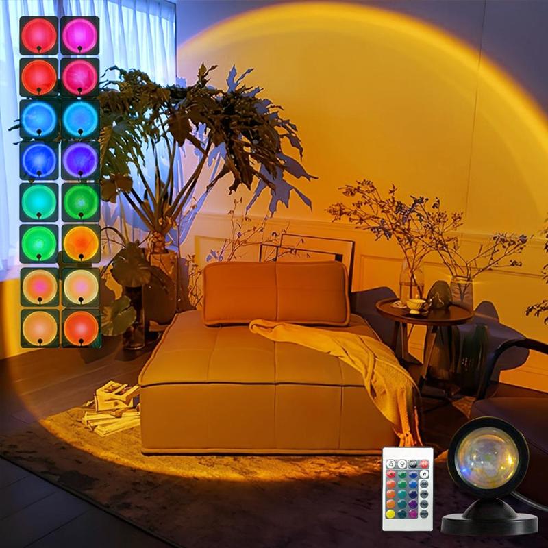 16 Color Remote Control Sunset LED Spotlight, Mini Creative Projection Ambient Light for Home Decor, Romantic Night Light for Bedroom Coffee Store Live Wall Decoration