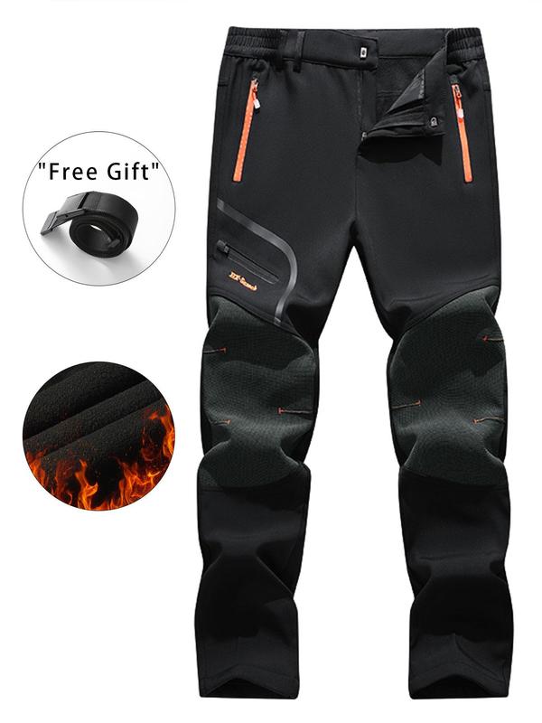 Men's Outdoor Casual Jogging Pants, Waterproof & Windproof Pants with Belt, Multi-functional Long Pants for Various Activities