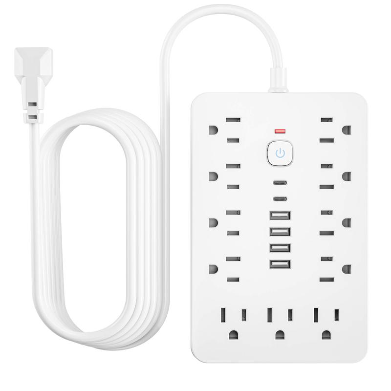 17-in-1 Surge Protected Power Strip Built In Cable, Type C Wired, 1 Count Wall Mountable Desktop Charging Station with 4 USB Charge Port & 2 Type-C Ports, Suitable for Home, Office & Travel