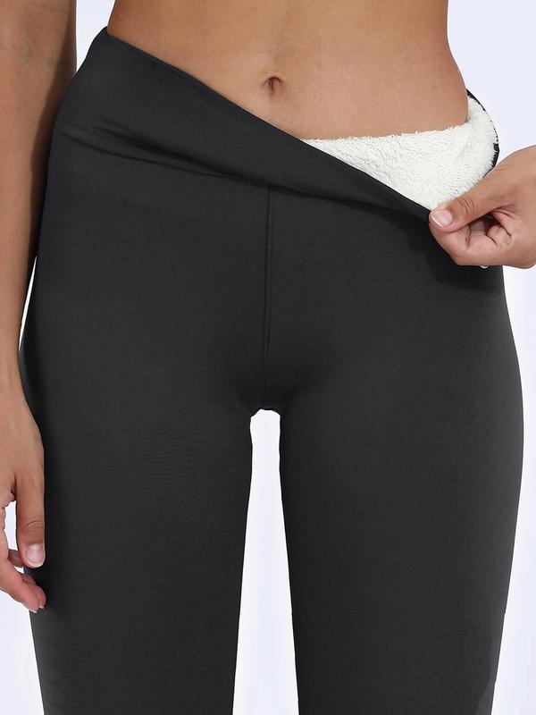 Women's Solid High Waist Thick Thermal Lined Fit Leggings, Casual Comfy Skinny Pants for Daily Outdoor Wear, Women Bottoms for Fall & Winter