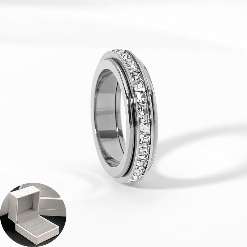 Anxiety Fidget Rings for Women, Titanium Steel Spinner Band Rings with Cubic Zirconia, Comfort Fit Promise Jewelry (Sizes 5-12), Anxiety Fidgets Accessories for Women, Love Gift