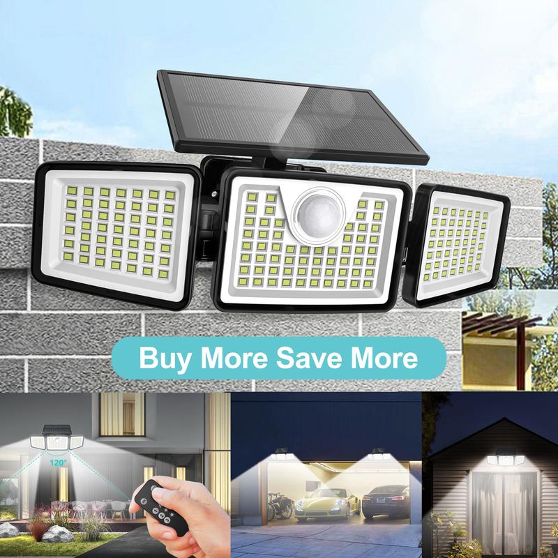 Daphino Solar Outdoor Lights 2500LM Security Lights, 3 Heads Dimmable SpotLights with 3 Modes, IP65 Waterproof outdoorfun