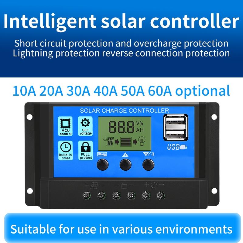 Pengawal Caj Suria, 10A / 30A, PWM Panel Suria, Pengawal Bateri 12 / 24V, Pengawal Paparan LCD, Pengawal USB