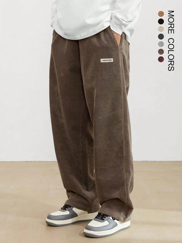 Unisex Loose Relaxed Fit Solid Patched Drawstring Waist Pants, Summer Outfits 2024, Men's Casual Comfy Straight Leg Trousers For Summer, Fashion Men's Bottoms For Daily Wear, Stylish, Loose Casual Style