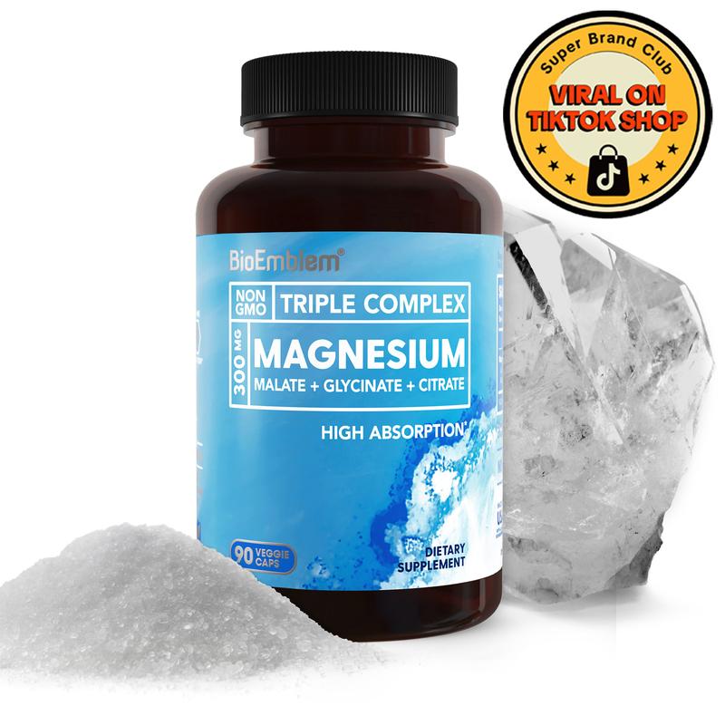 BioEmblem Triple Magnesium Complex | 300mg of Magnesium Glycinate, Malate, & Citrate for Muscles, Nerves, & Energy