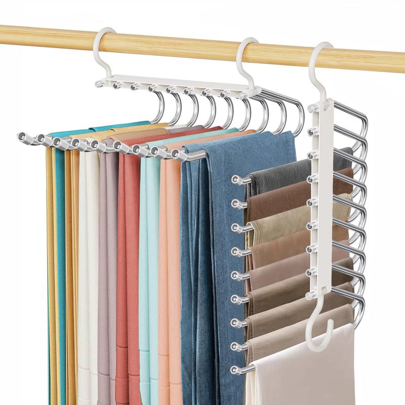 9-Layer Pants Hanger (1/2/4 Counts), Space-Saving Organizing Hanger, Multifunctional Pants Rack, Closet Organizer for Pants, Jeans, Leggings, Trousers and Skirts, Pant Hangers, Clothes Hanger Organizers, Plastic Hangers