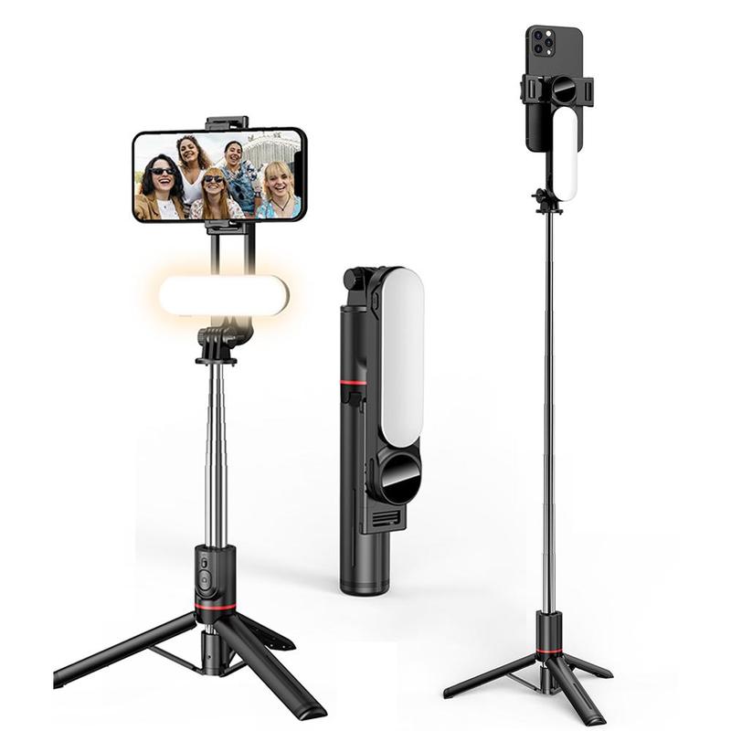 Portable Adjustable Selfie Stick Tripod with Selfie Light, Wireless Mobile Phone Tripod with Detachable Tripod & LED Fill Light, Suitable for Smartphones, Cellphone, Travel Tripod, Bluetooth-Compatible Selfie Accessories