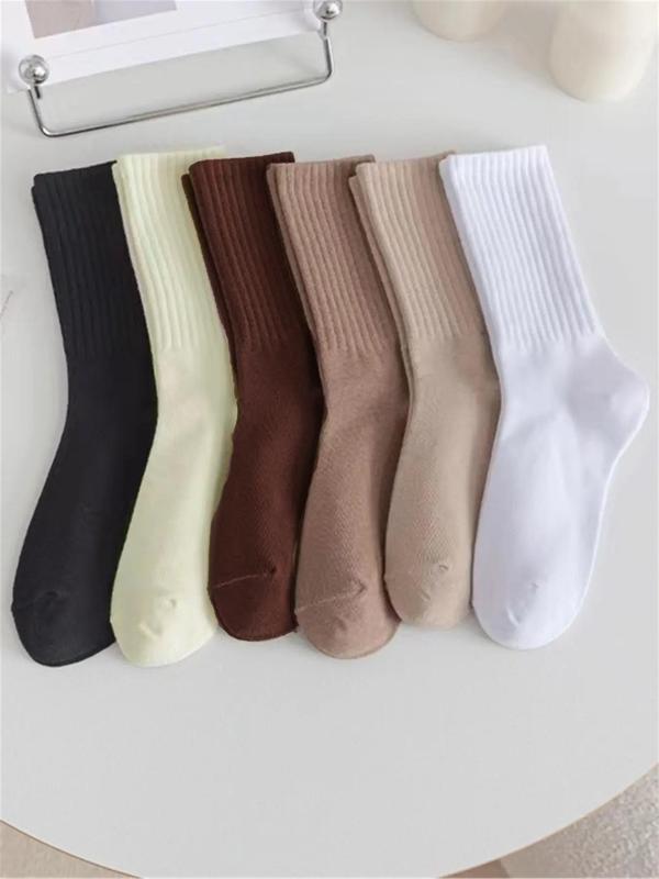 Women's Solid Jacquard Crew Socks, Lady Fashion Casual Basic Comfy Mid Calf Socks, Summer Outfits 2024, Women Socks for All Seasons Daily Wear
