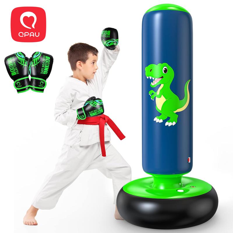 QPAU Inflatable Punching Bag, 48 Inch Stable Inflatable Boxing Bag for 3-6 Kids, Dinosaur Toy Gifts for Boys and Girls, Kids Boxing Set for Energy Out Practicing Karate, Taekwondo,