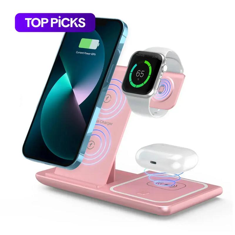 3-in-1 Wireless Charger, 15W Fast Wireless Multifunctional Charging Station with Foldable & Portable Design for iPhone, Samsung Phones, iWatch & AirPods Series