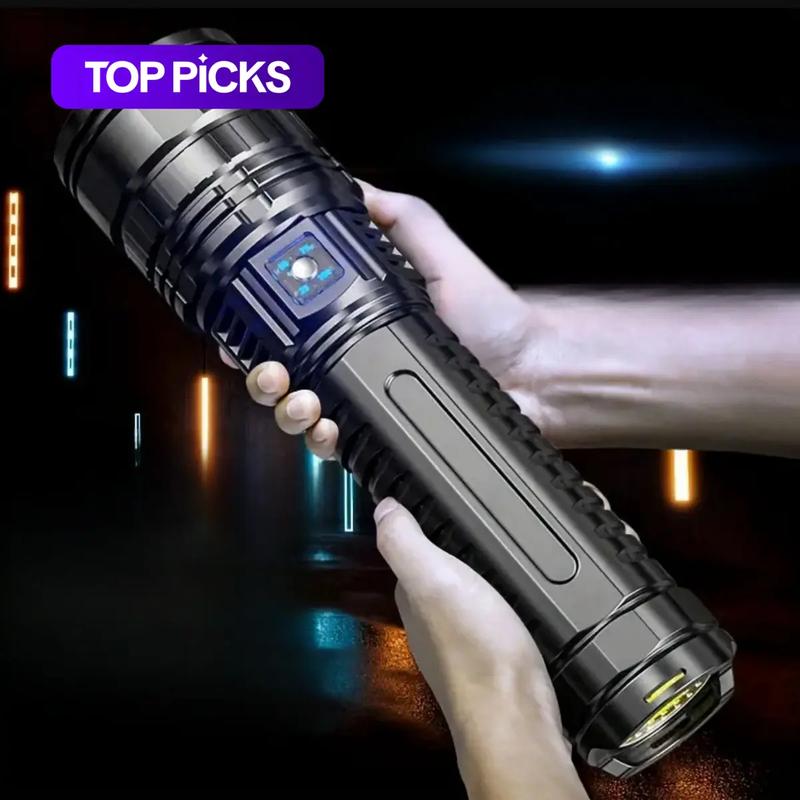 Rechargeable High-Power LED Flashlight, High-Performance Flashlight, 5-Mode Zoomable Tactical Lantern, Portable Outdoor Flashlight with Long-Range Beam & COB Light for Camping & Hiking