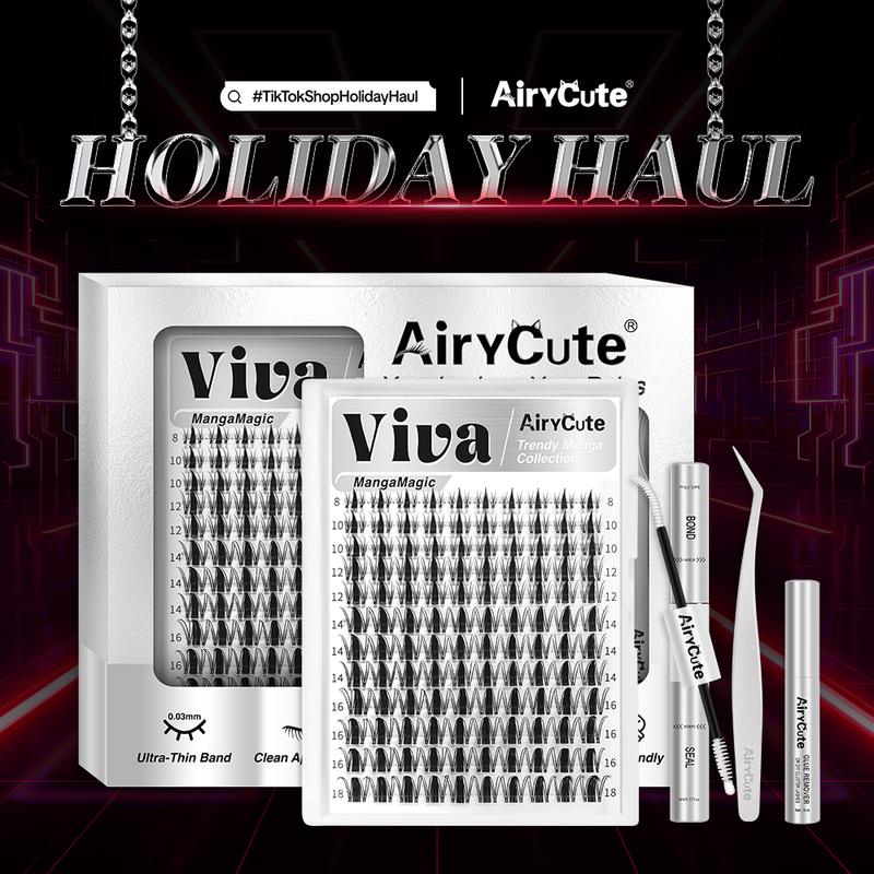 Viva | AiryCute MangaMagic Collection Upgrade U Lashes with Ultra-Dense, Waterproof, Long-Lasting Lashes | Fairy | Fashion Wet Look | Beginner-Friendly DIY Lashes for a Flawless, Voluminous Look | Trendy & Must-Have Clusters
