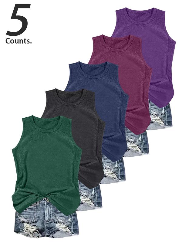 Fashion Casual Plain Sleeveless Tank Tops, H-Type Fitted Backless Design, All-Season Wear, Available in 5-Piece Set or 3-Piece Set
