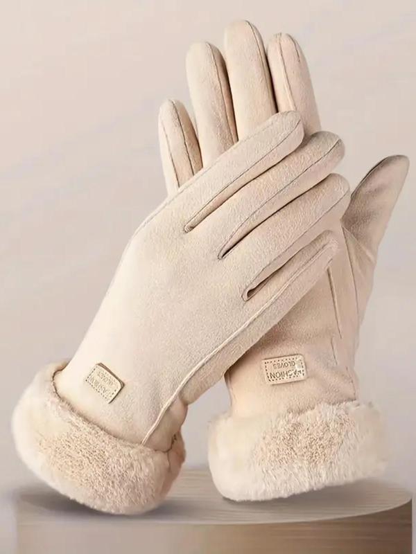 Women's Elegant Minimalist Solid Color Touch Screen Gloves, Elegant Fashion Windproof Warm Riding Gloves, Fuzzy Gloves for Fall & Winter, Touchscreen Gloves