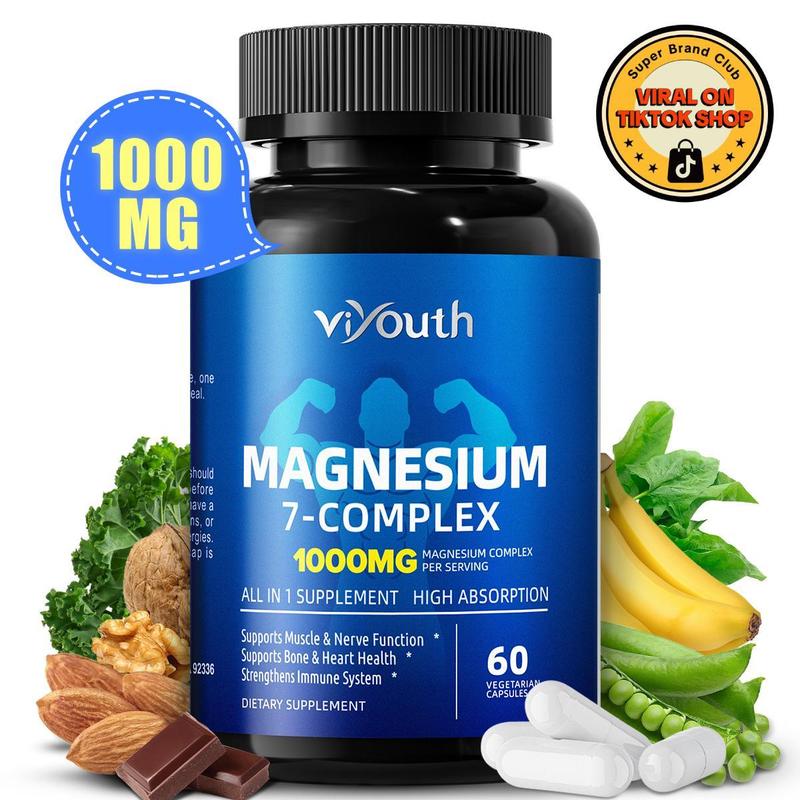 Viyouth 1000mg Magnesium Complex - 10 Elemental Magnesium Complex & Zinc for Calming Sleep & Relax - US Made - Dietary Supplement for Hair Health Digestive Detox & Cortisol Balance-3rd Party Tested Tablets Fitness, magnesium glycinate Vitamin Healthcare