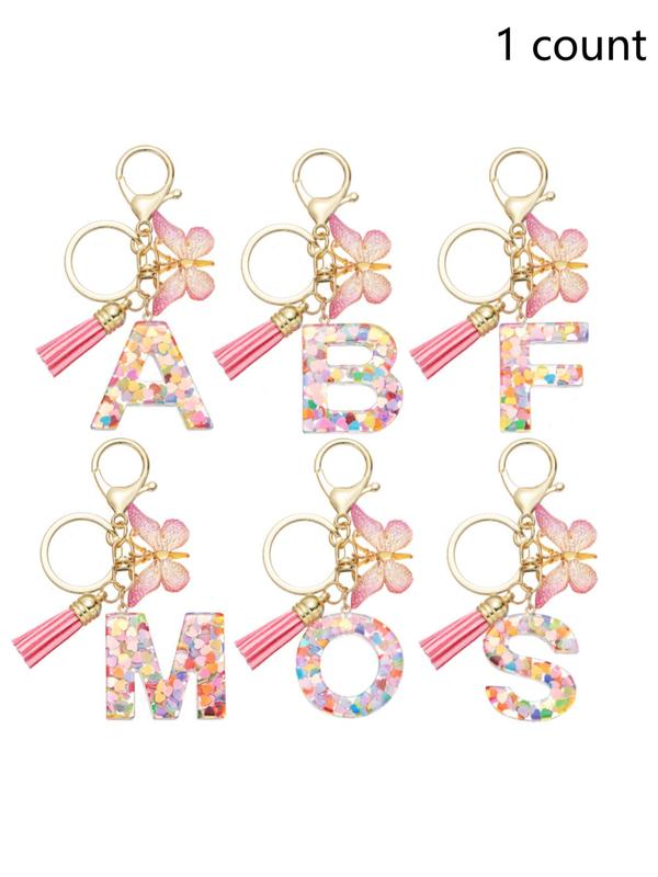 Cute Letter & Butterfly Design Keychain for Women & Girls, 1 Count Colorful Acrylic Keychain for Bag, Car Key, Decoration, Fashion Girly Keychain for Gift, Valentine's Day Gift, Trendy Cute Keychain