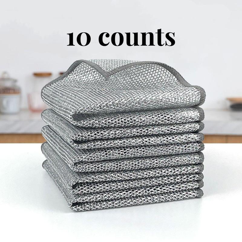 10 Counts Dishwashing Ragsï¼Multipurpose Non-Scratch Wire Dishcloths for Wet and Dry Use, Reusable Wire Cleaning Cloths for Kitchen, Sinks, and Pans Silver Removable, Washable & More