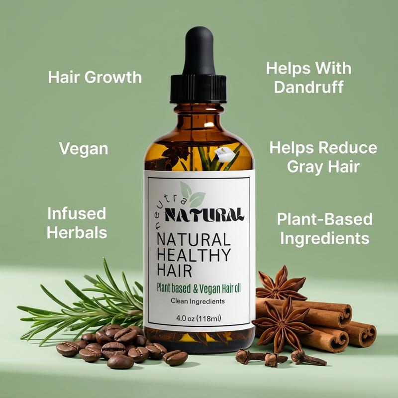 Neutra Natural Botanical Plant based Hair Oil-Botanical Blend  Rosemary Hair Growth Oil with Castor Oil and Vitamin E for Thicker-Looking Hair, Plant-Based, Vegan Thickening Regrowth Formula Strengthens Hair