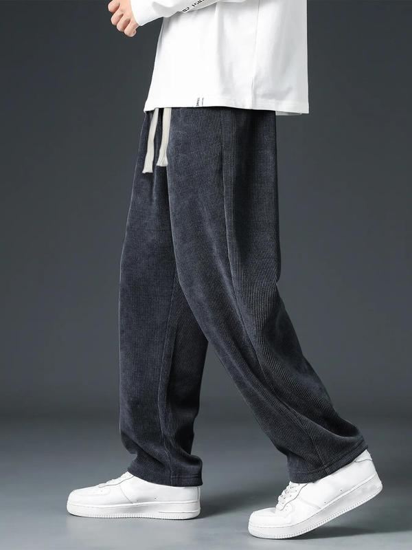 Men's Loose Fit Plain / Letter Patched Drawstring Waist Pants with Pocket Design, Casual Straight Leg Sweatpants, Spring & Fall Trousers for Men Outdoor Activities, Men Cargo Pants