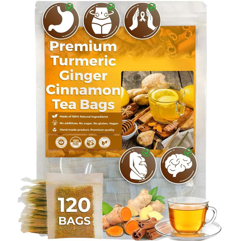 Turmeric Ginger Cinnamon Tea - 100% handmade,Eco-conscious Bags|No Sugar,No Caffeine,No Gluten,Vegan