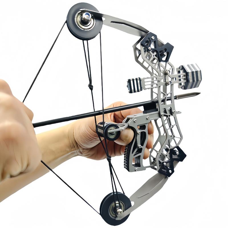 Sport-Partner Stainless Steel Mini Composite Bow and Arrow Toy Set with 8 Arrows Ideal for Beginners Practice Archery Compact Durable Gift Compound Bow