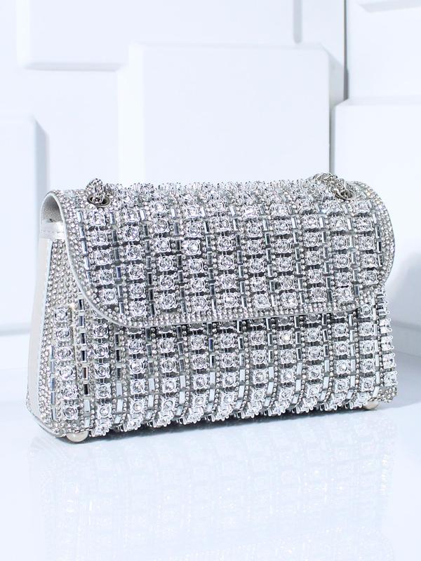 Rhinestone Decorated Bling Evening Bag, Elegant Solid Color Shoulder Bag for Party, Fashion Bag for Party, Daily Clothing Decor, Trendy All-match & Exquisite Bag for Birthday Gift