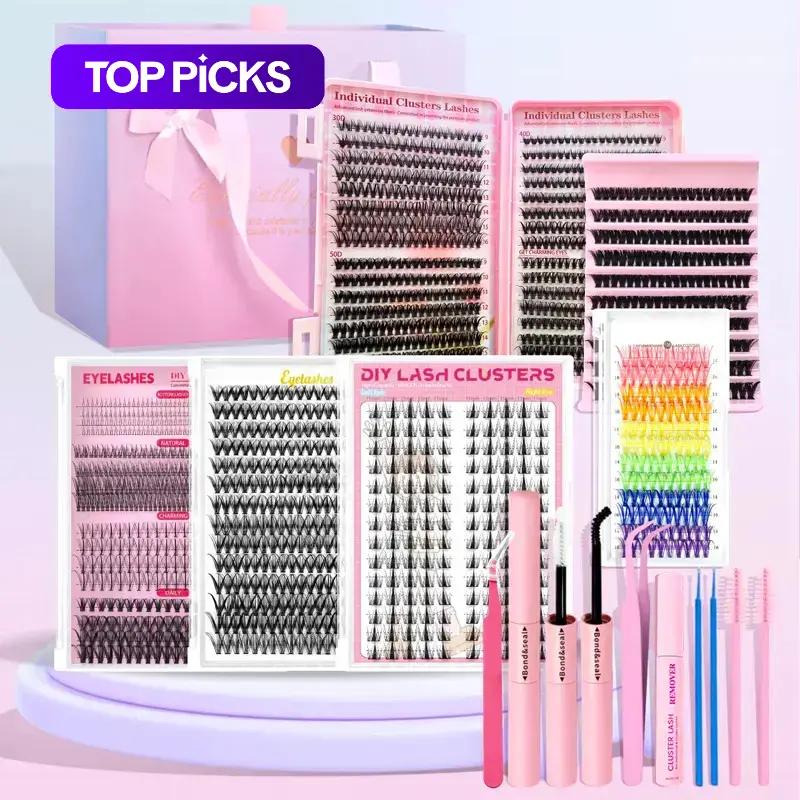 Gift Set (5/6 Kits) Individual False Eyelashes with Lash Applicators, Three Styles Lashes, Natural, Thick & Personality Styles in One Box, Lash Applicators Including Lash Bond and Seal, Remover, Tweezers, Brush & Swabs