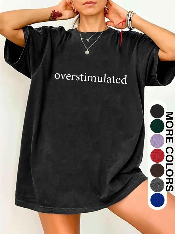 Unisex Graphic Tee, Casual Letter Print Drop Shoulder Half Sleeve Round Neck T-Shirt , Fashion Lady Women's Top for Daily Wear