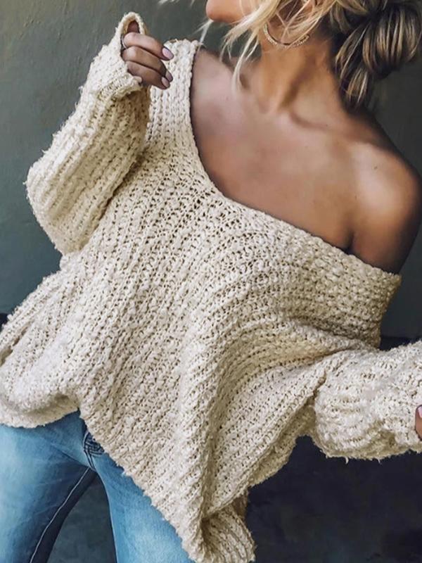 Women's Basic Plain Solid Drop Shoulder V Neck Fitted Sweater, Casual Long Sleeve Jumper for Spring & Fall, Fashion Women's Knitwear for Daily Wear Womenswear