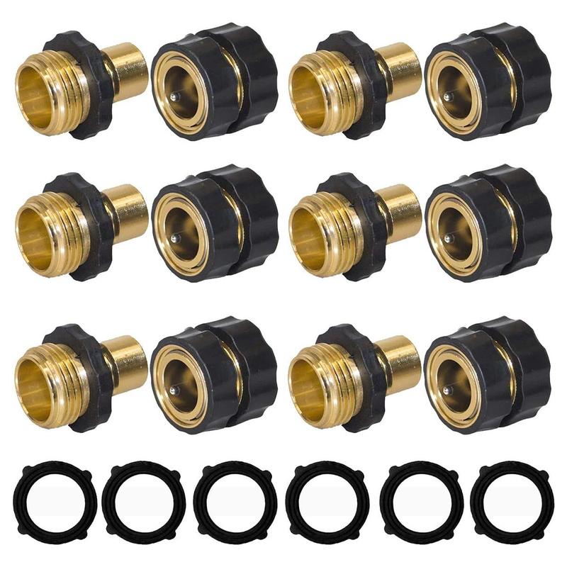 Garden Hose Quick Connector, 3/4 Inch Male and Female Garden Hose Fitting Quick Connector Rubber Washers Leak Proof Durable Aluminum, 6 Set SummerVibes