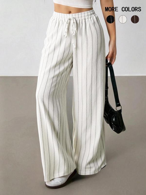 Women's Striped Waist-Tie Straight-Leg Loose Streetwear Pants, Casual Bottoms, Casual Style, Moderate Fabric Thickness, All-Season Wear, Casual Fitted Pants, Casual Fashion Comfy