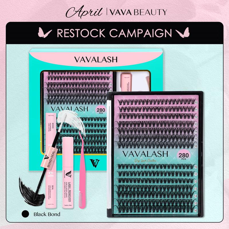 VAVA BEAUTY Misty Kit Clusters, DIY Lash Extension Springtok Bond&Seal, Tweezer, Remover For Girl at Home Makeup Cosmetic - Individual Eyelash Extensions