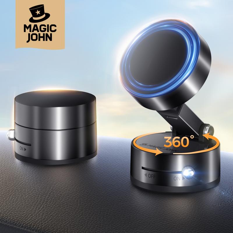 MAGIC JOHN Upgraded Magnetic Phone Holder with 360° Rotation, Strong Magnet, Foldable and Portable Design, Perfect for Cars, Glass, Gyms, and Other Smooth Surfaces