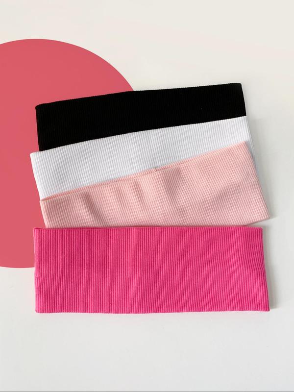 Solid Color Hair Bands (4 Piece), Elastic Headbands, Workout Hairband, Casual Sporty Hair Bands for Women & Girls, Minimalist Headwear Suitable for Sports, Fashion Hair Accessories for Party and Daily Outfits