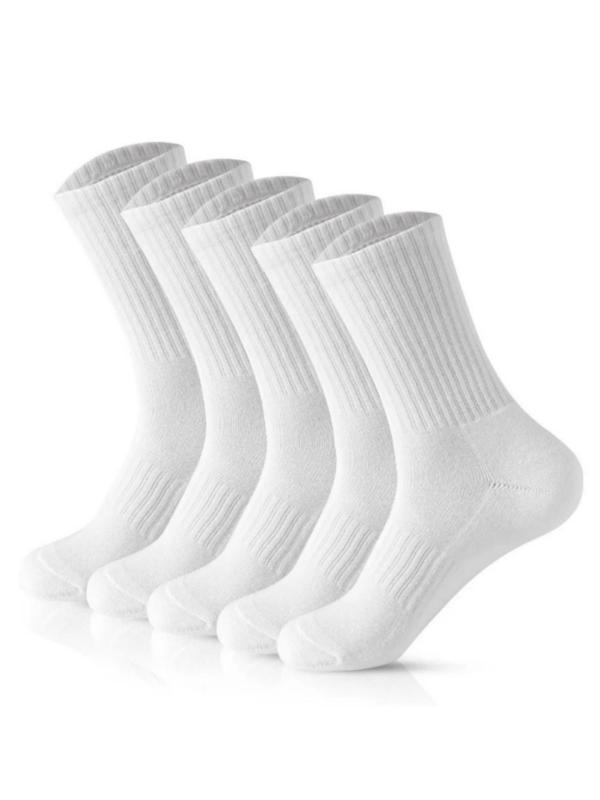 Men's 5 Pairs Solid Crew Socks, Casual Comfy Sock Set for Daily Outdoor Wear, Socks for Men, Knitted Socks for All Seasons