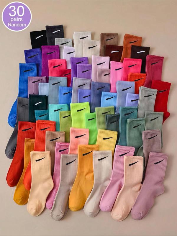 Random Color Women's Crew Socks, Casual Comfortable Breathable Mid-calf Socks for Daily Wear, Multipack Knit Socks for All Seasons, Breathable Polyester Socks, Underwear for Women, Womenswear, Casual Comfy Socks