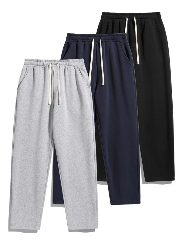 Men's Thermal Lined Pants with Drawstring Waist, Relaxed Fit Loose Sweatpants Fabric for Fall & Winter, Men's Bottoms, Menswear