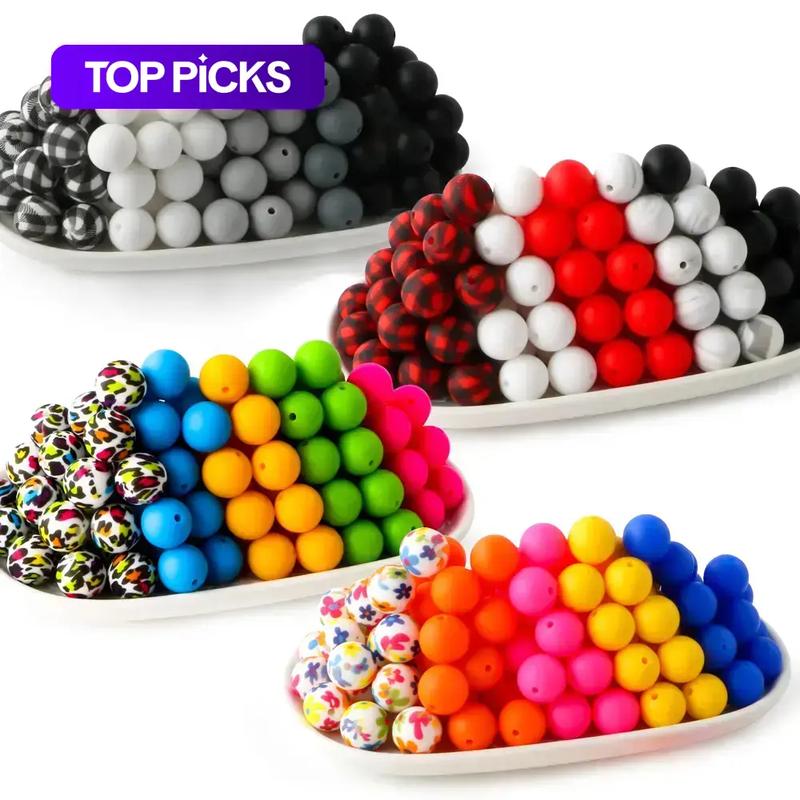 15mm Silicone Bead, 50pcs/set Round Printed Bead, DIY Jewelry Making Supplies for Bracelet Necklace Earrings Pendant DIY Kits #GLOBAL PICKS