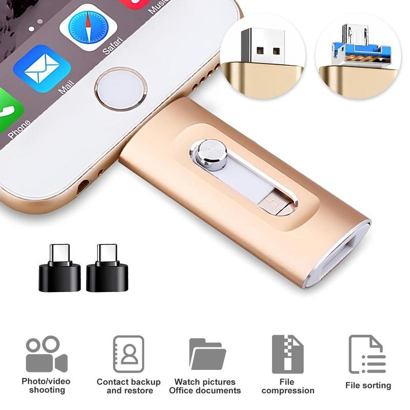 PICRYU 3 in 1 Flash Drive,High Speed USB 3.0 Memory Storage,OTG Flash Pen Drive with Free Type-C Adapter for iPhones/PC and More Devices,Photo Stick USB Memory Stick Storage for Photos and Videos Backup