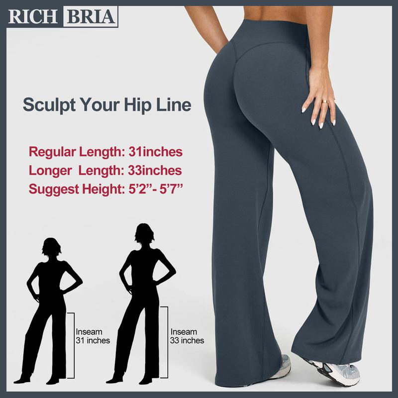 RICH BRIA Women‘s Casual Pants - High Waisted Loose-Fitting Wide Leg Yoga Pants - Comfortable & Elastic Soft Pants with Stretchy Material - Straight Leg Hem