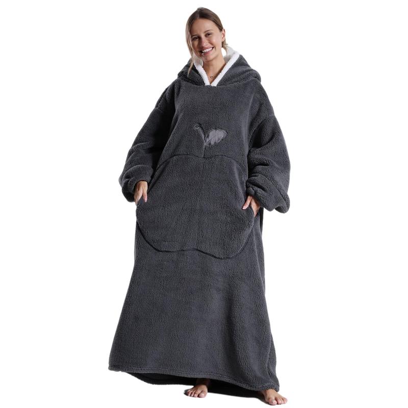 Solid Color Hooded Blanket, 1 Count Apple Pattern Oversized Blanket Hoodie, Ultra Soft Warm Wearable Blanket Sweatshirt for Women & Men, Gift for Ladies, Cozy Hooded Blanket #GLOBAL PICKS