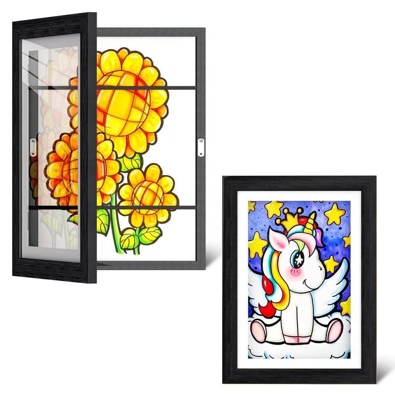 Magnetic Storage Frame with Corner Protection, Acrylic Art Frame, Wall-Mounted Floral Decor, Ideal for Home, School, Office, Wooden Flowers Artwork
